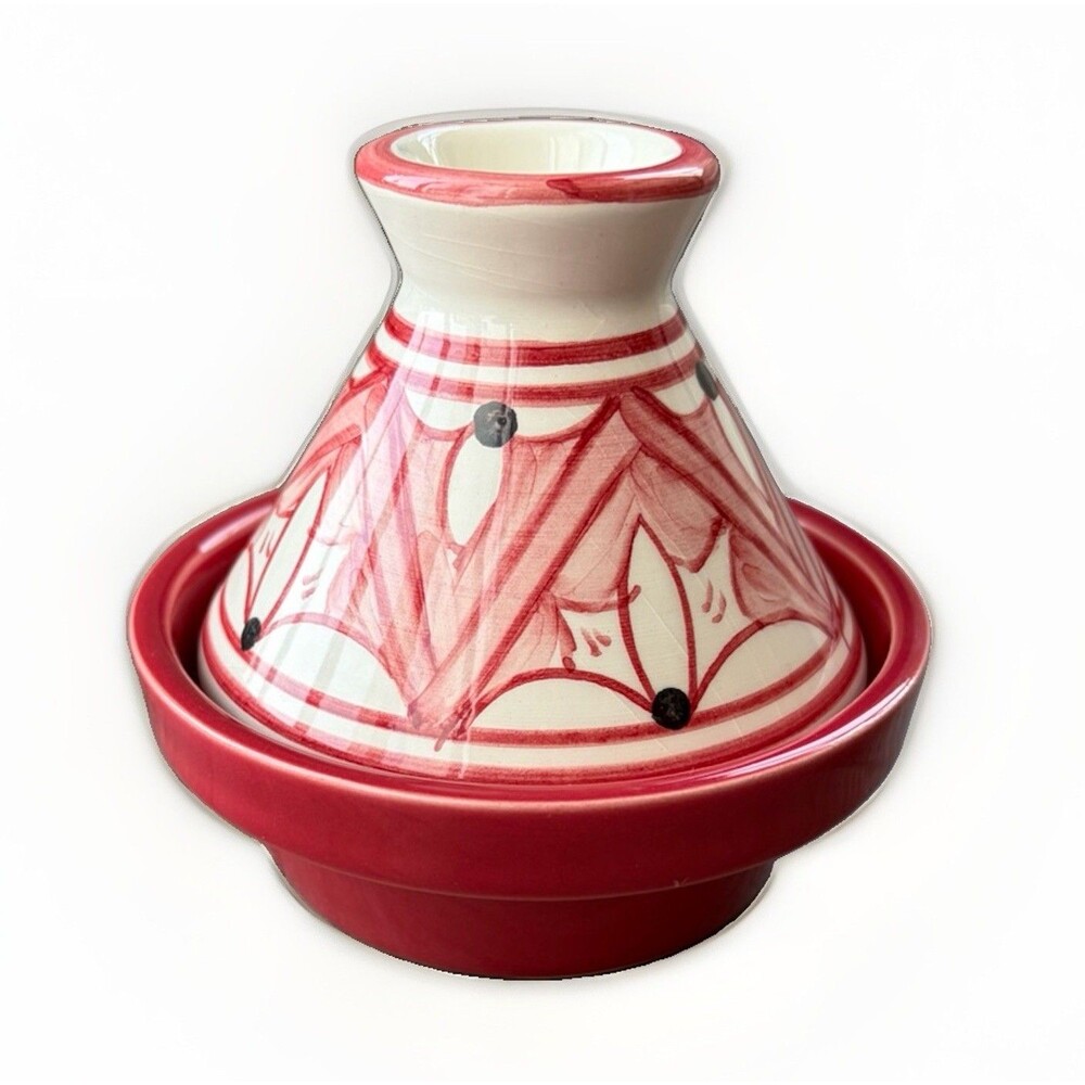 Napa Style Mini Spice Pot Hand Painted Red White Ceramic Portugal Pottery 3.5x4